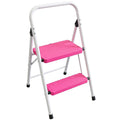2 Step Stool Folding Anti-Slip Lightweight Steel 330LBS Pink P285833