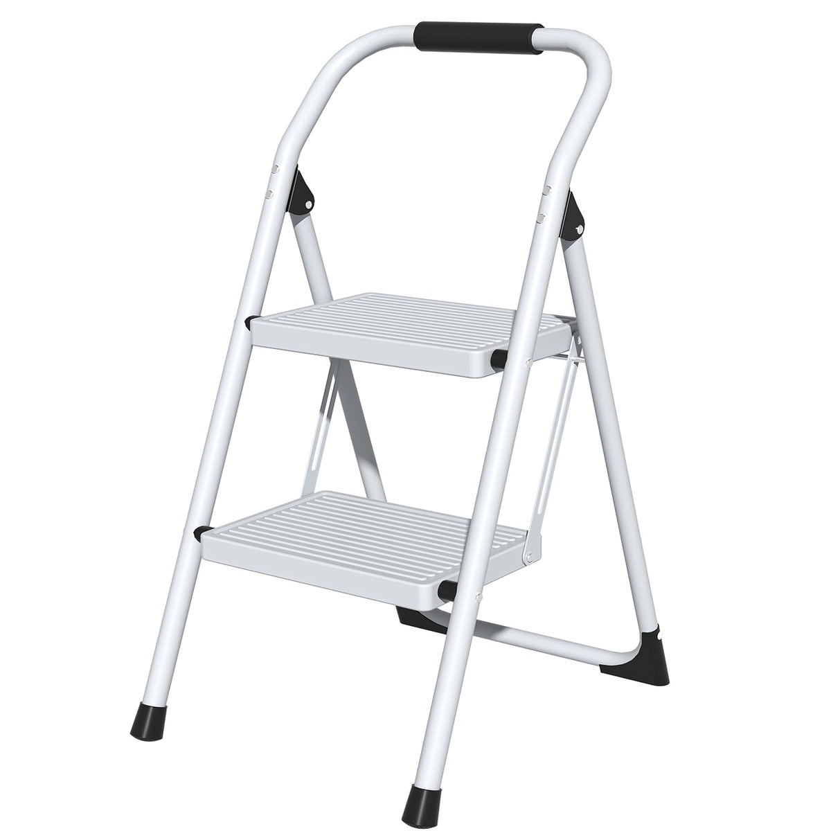 2 Step Ladder Lightweight Folding Step Stool with Handrail White F5374