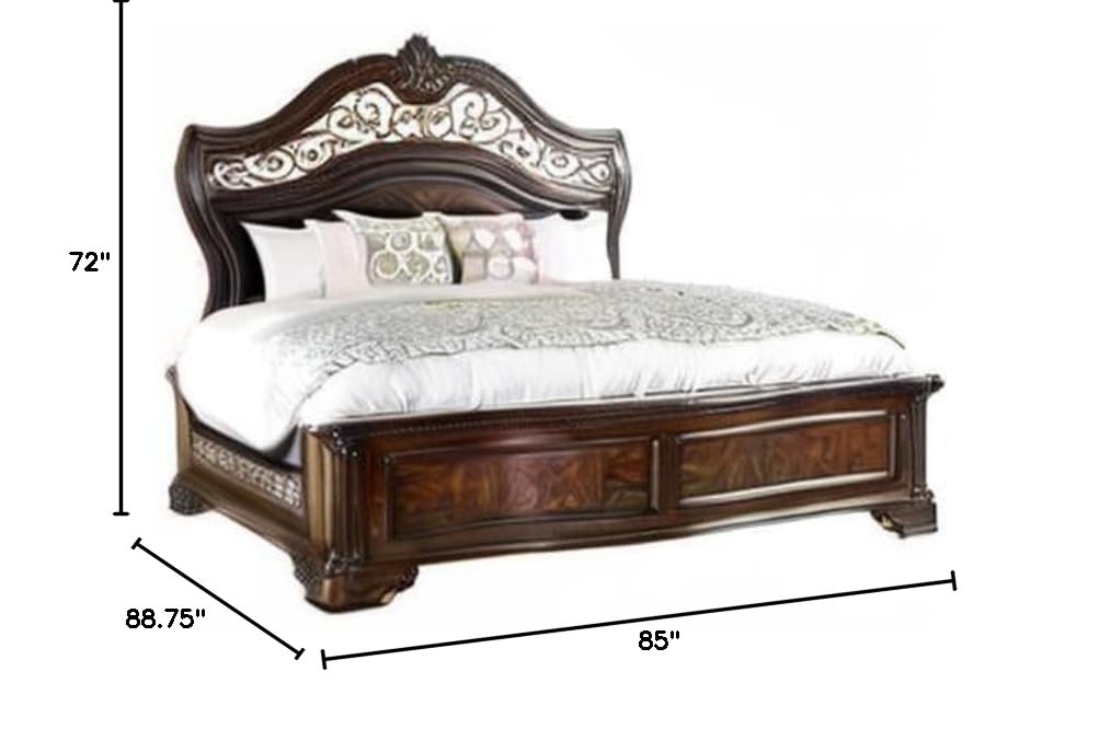 King Wood Panel Bed in Brown Cherry E26236
