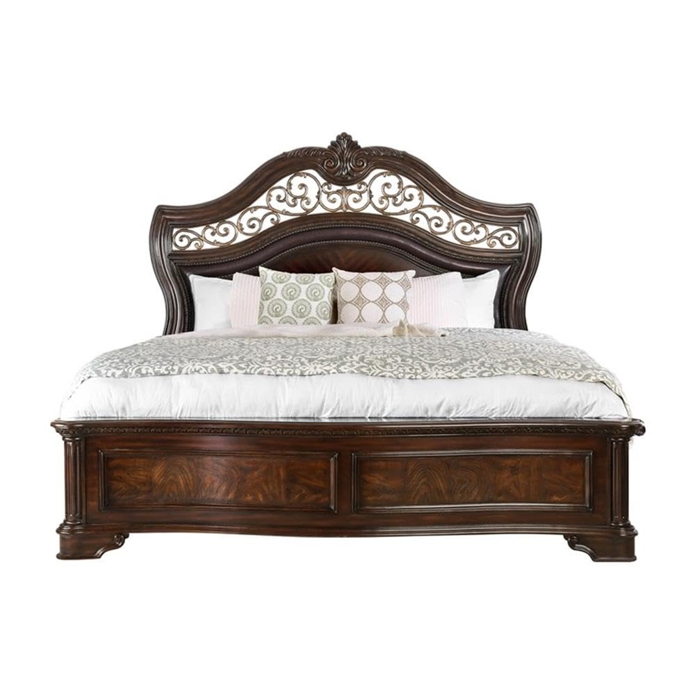 King Wood Panel Bed in Brown Cherry E26236