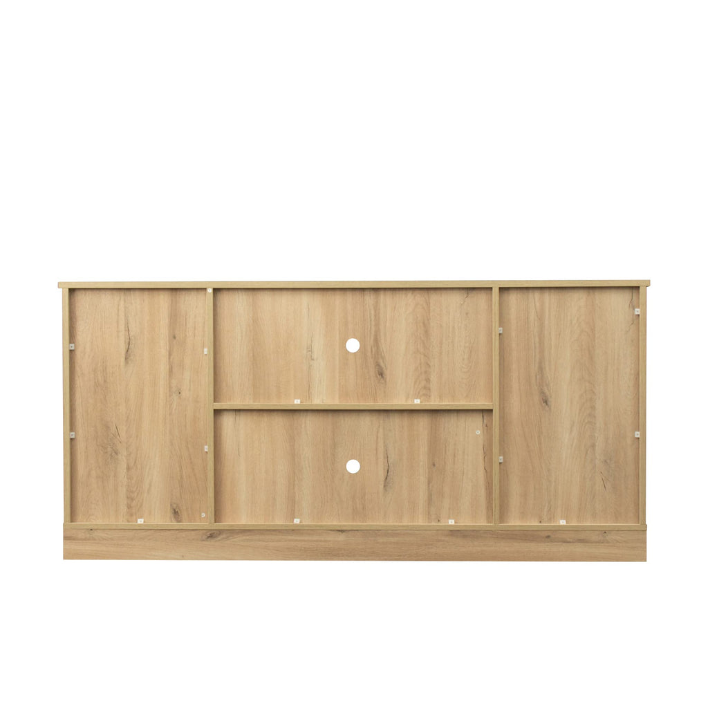 Rustic Oak Wood TV Stand with Sliding Barn Door D331