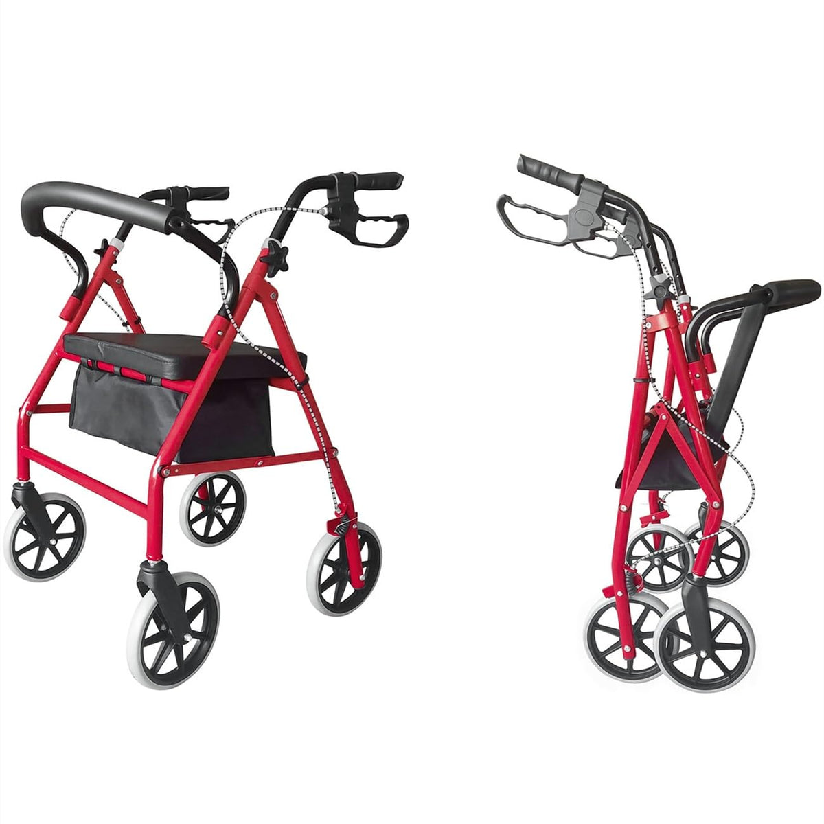 Foldable Rollator Walker with Seat & Wheels, Height Adjustable, 286lbs Weight Capacity, Red L165