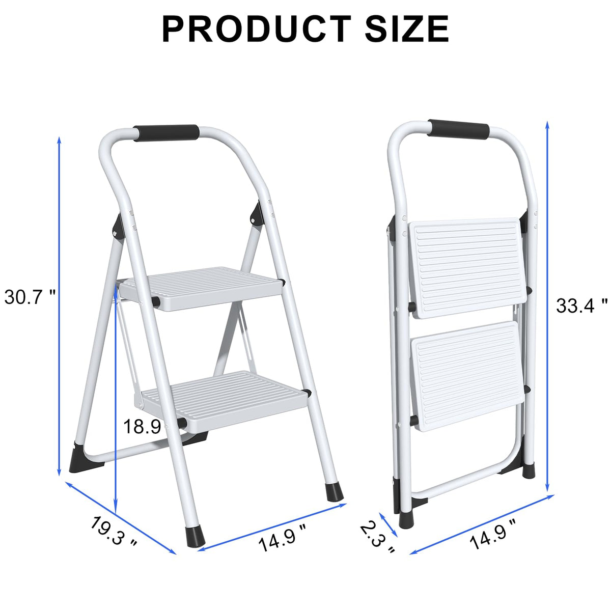 2 Step Ladder Lightweight Folding Step Stool with Handrail White F5374