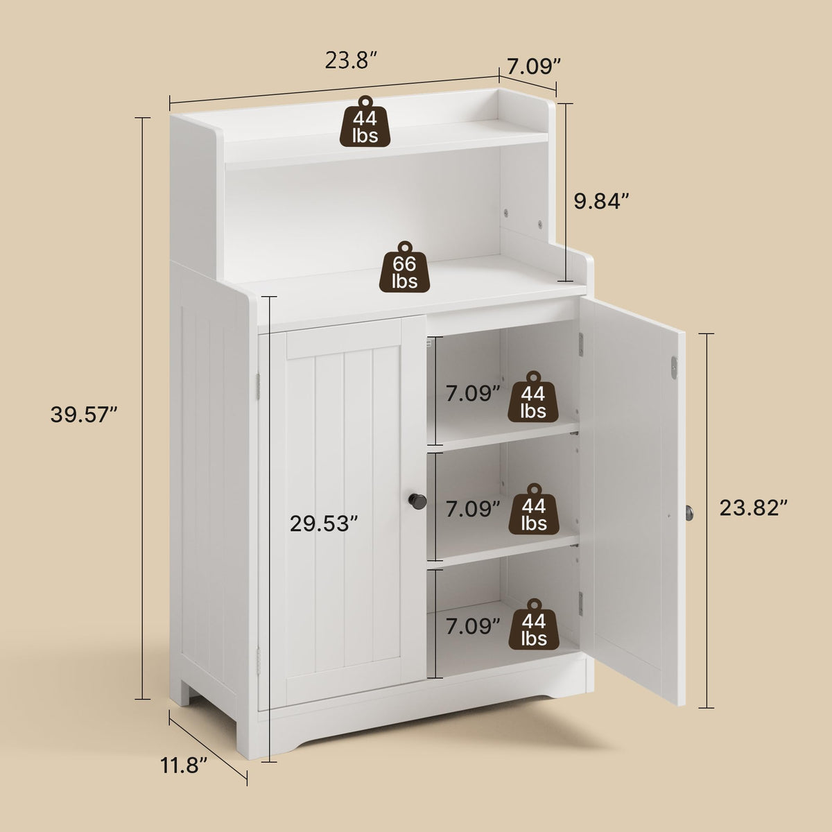 White Bathroom Storage Cabinet with 2 Adjustable Shelves I867683