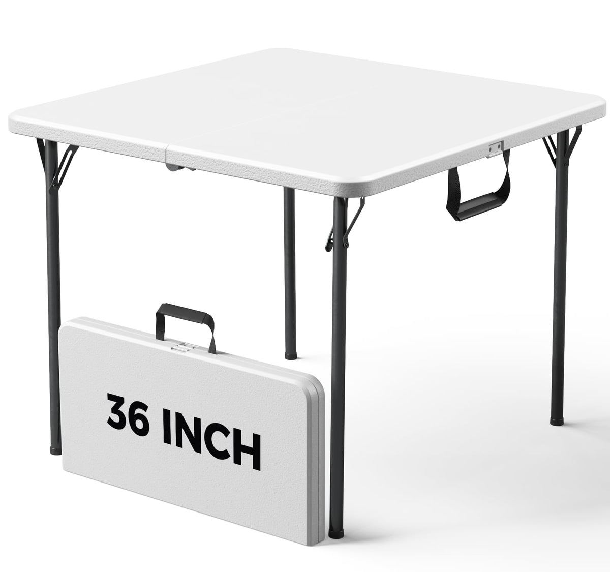 36" White Folding Table with Built-in Handle W1916