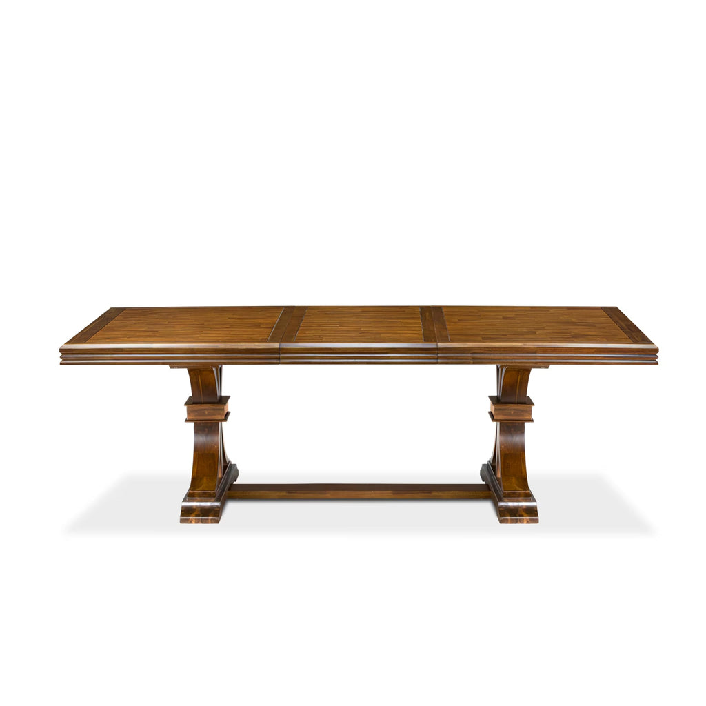 9-piece Dining Table Set with 8 Light Tan Linen Fabric Chairs S7511