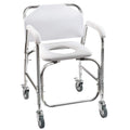 Rolling Shower Commode Chair Aluminum Frame White 250 Lb. Weight Capacity N810