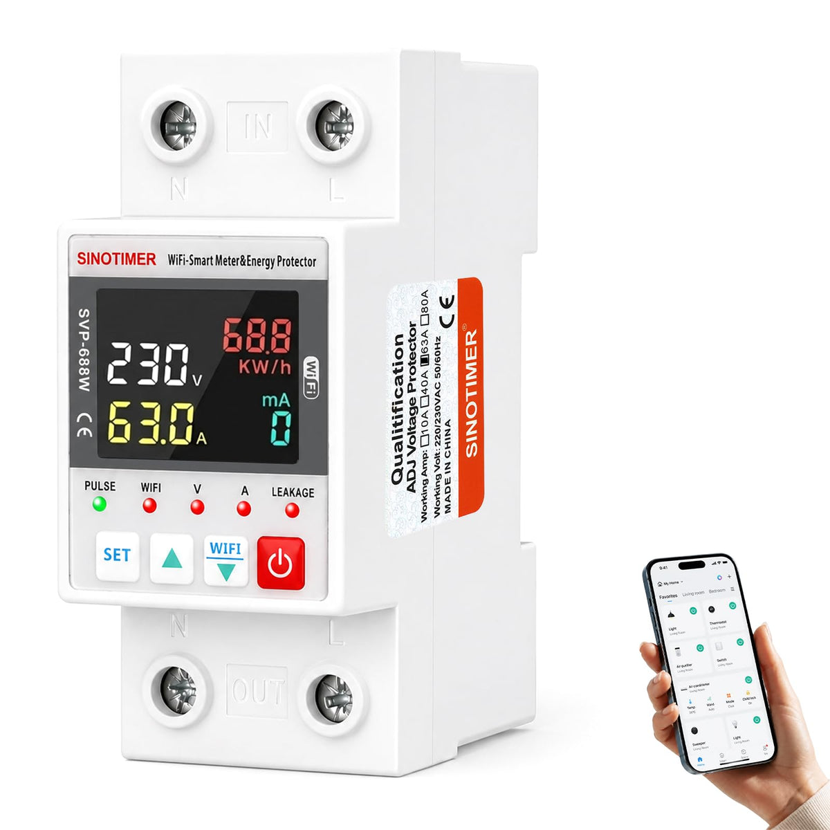WiFi Smart Energy Meter AC 63A 220VAC Circuit Breaker Din Rail Y642