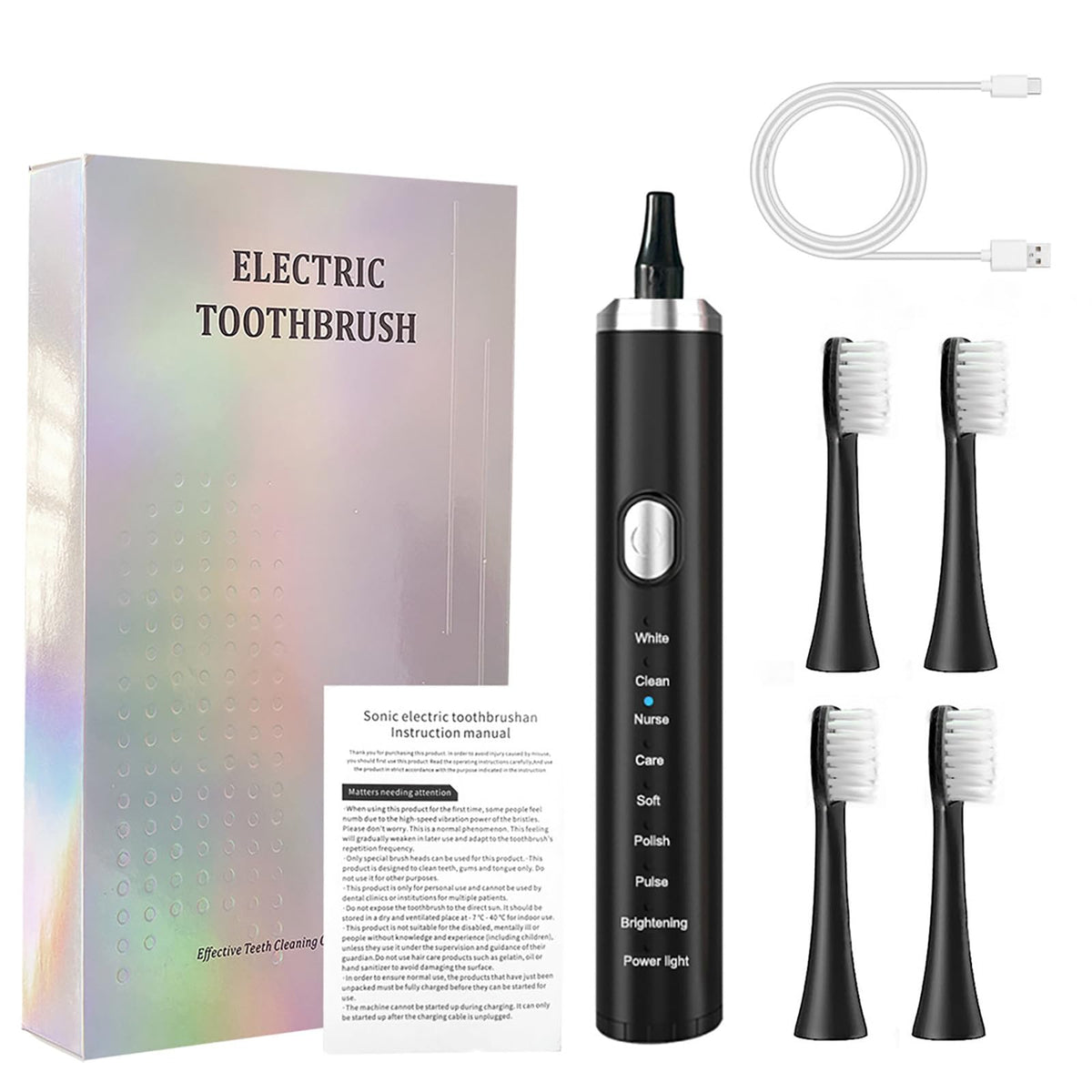 Rechargeable Electric Toothbrush with 4 Replacement Heads Q319