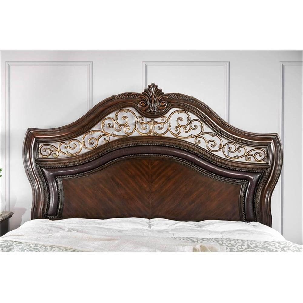 King Wood Panel Bed in Brown Cherry E26236