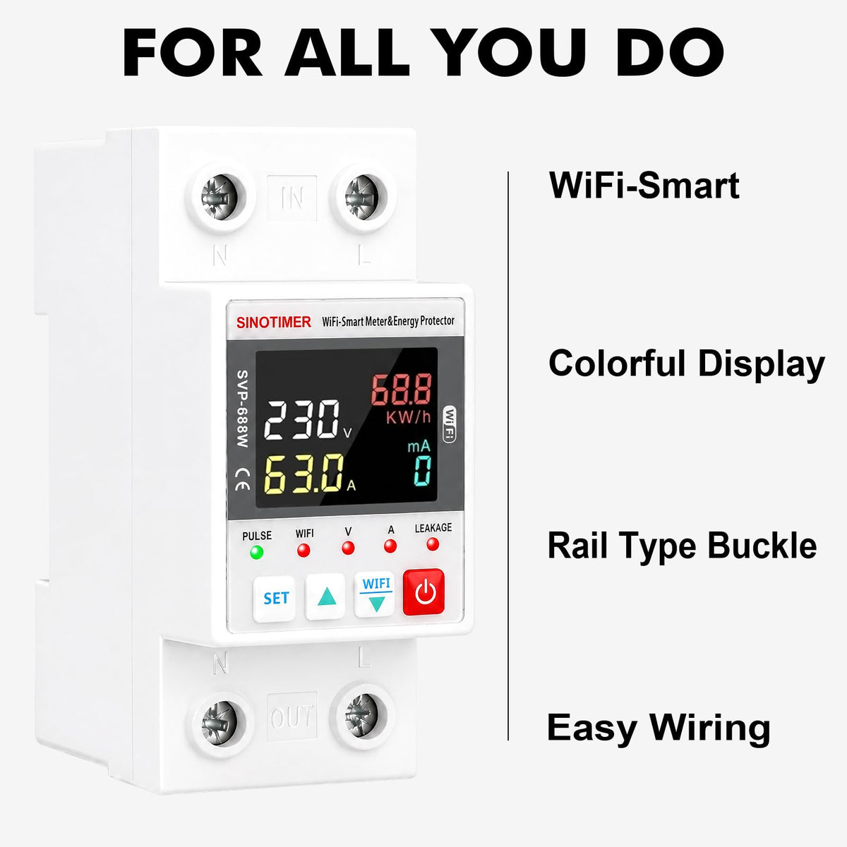 WiFi Smart Energy Meter AC 63A 220VAC Circuit Breaker Din Rail Y642