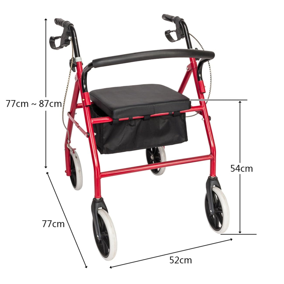 Foldable Rollator Walker with Seat & Wheels, Height Adjustable, 286lbs Weight Capacity, Red L165