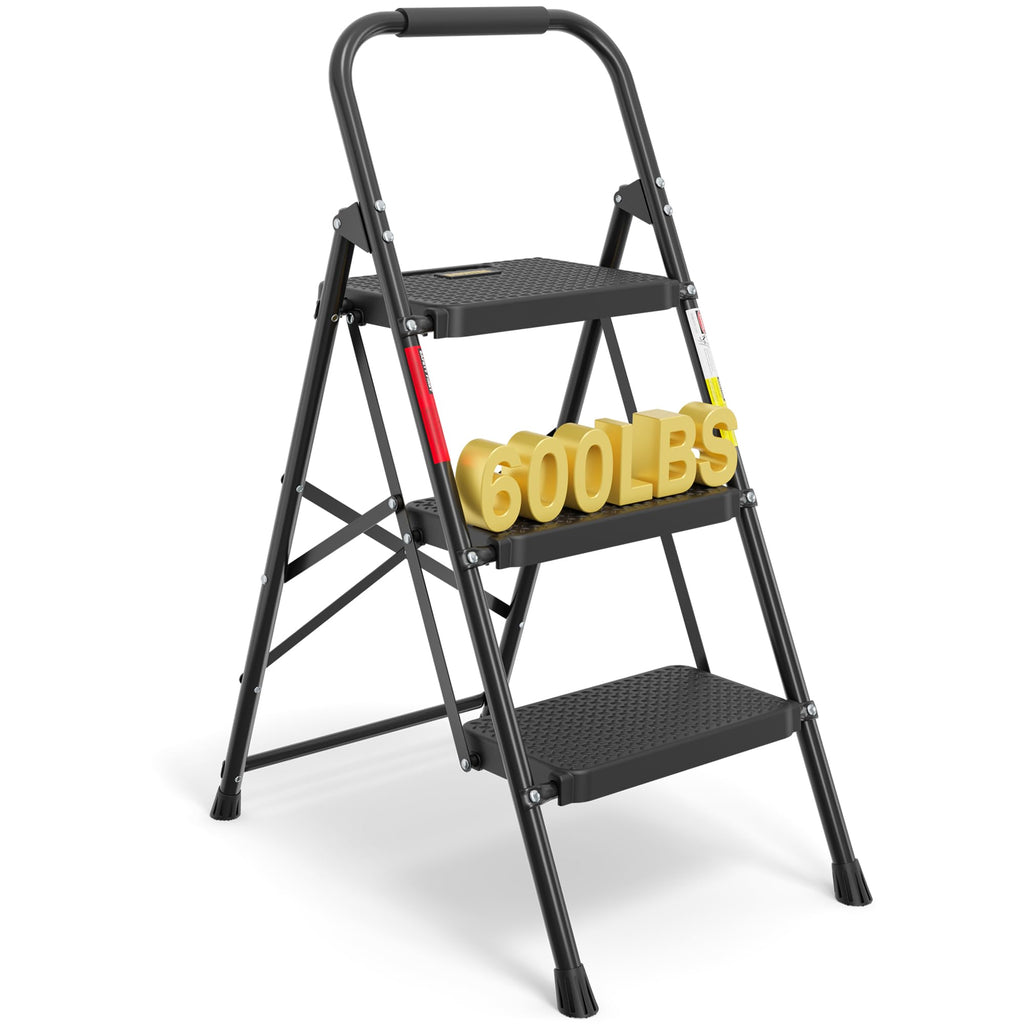 Folding Step Stool 600lbs Max Load Capacity Black U1720