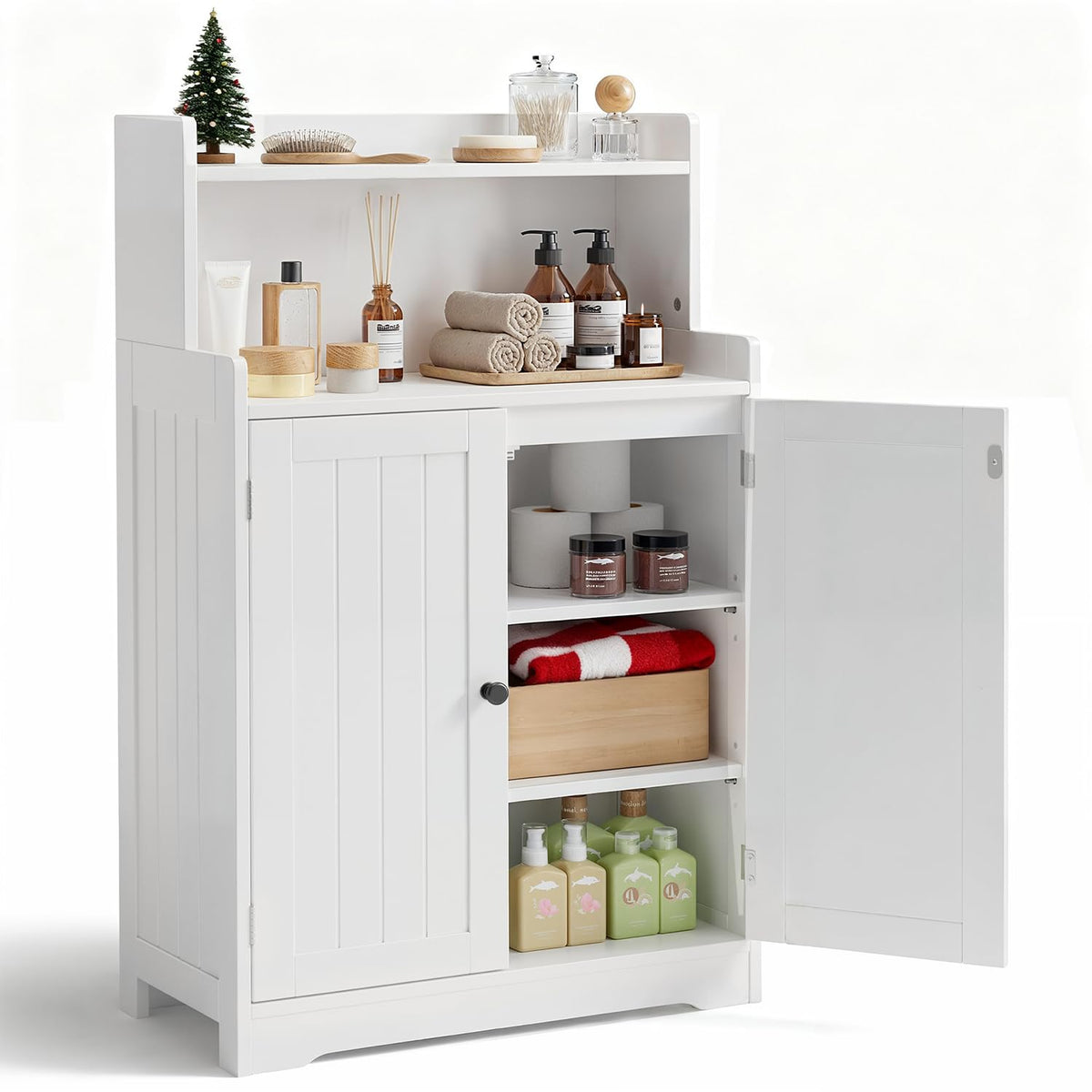 White Bathroom Storage Cabinet with 2 Adjustable Shelves I867683