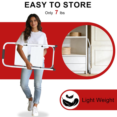 2 Step Ladder Lightweight Folding Step Stool with Handrail White F5374