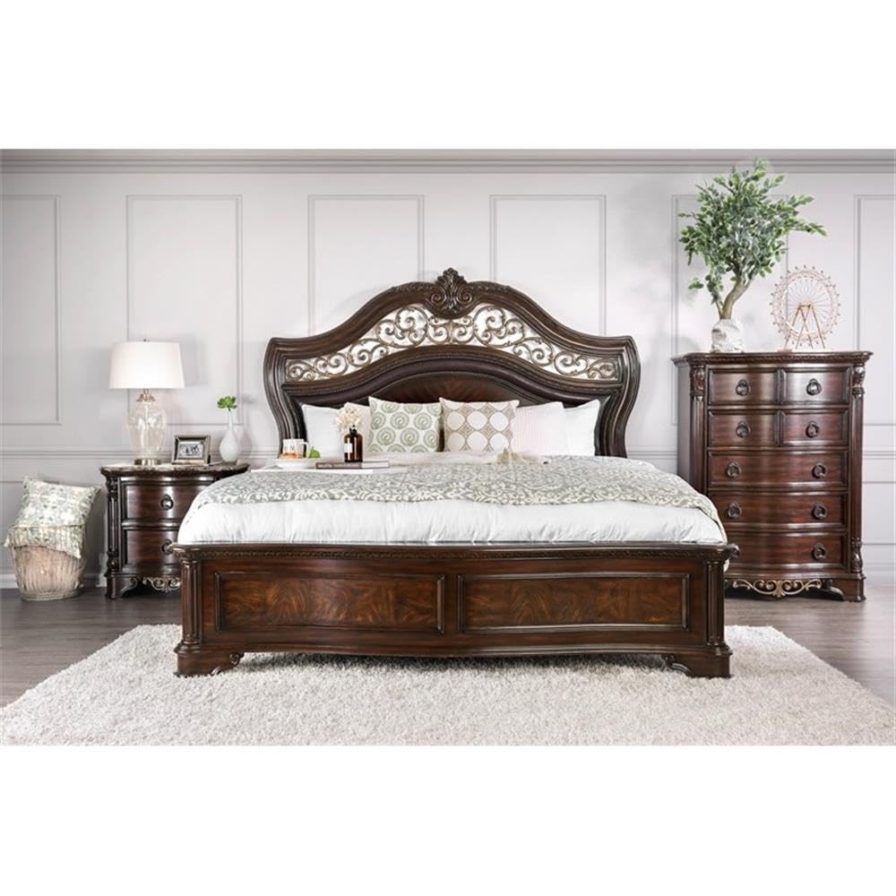 King Wood Panel Bed in Brown Cherry E26236