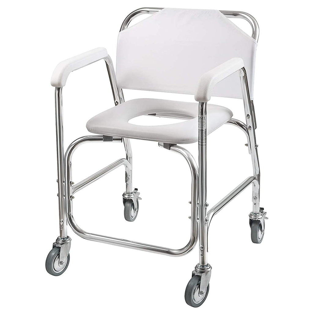 Rolling Shower Commode Chair Aluminum Frame White 250 Lb. Weight Capacity N810