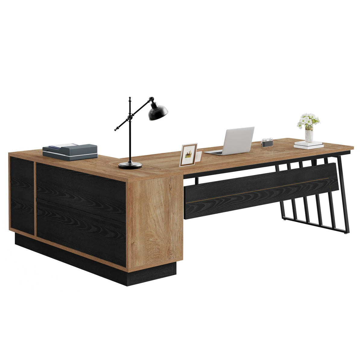 71-Inch L-Shaped Executive Desk with Cabinet L3821