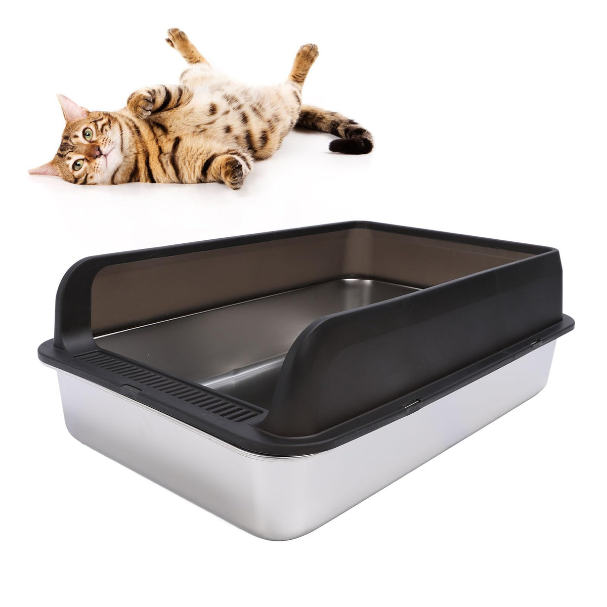 Stainless Steel High Sided Cat Litter Box with Lid C615