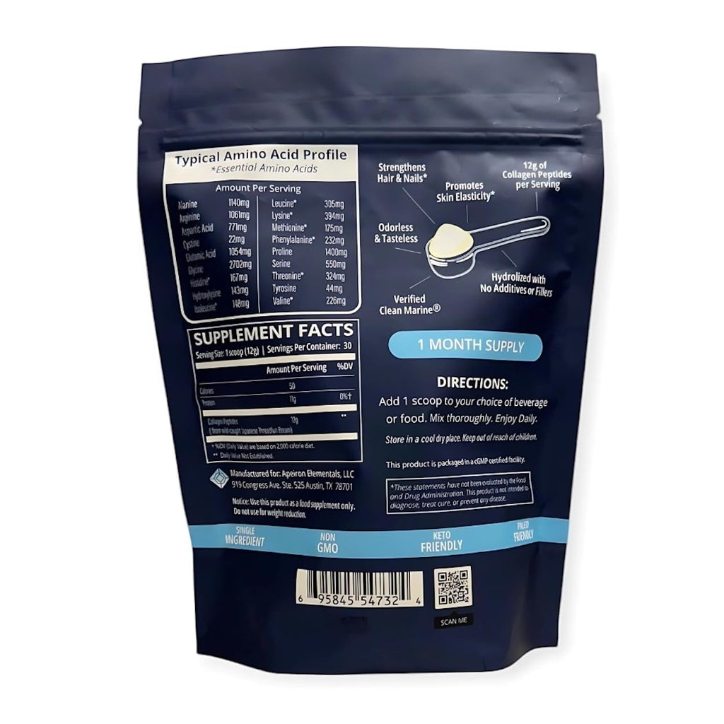 Hydrolyzed Marine Collagen Peptides Powder, Wild-Caught Fish, 30 Servings B68245