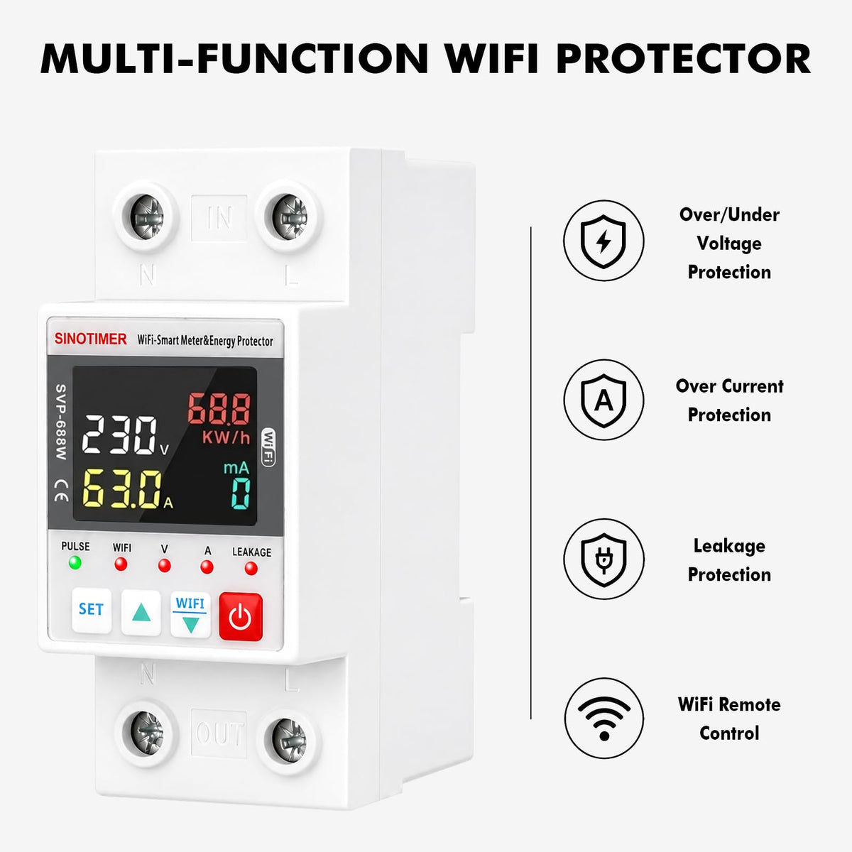 WiFi Smart Energy Meter AC 63A 220VAC Circuit Breaker Din Rail Y642