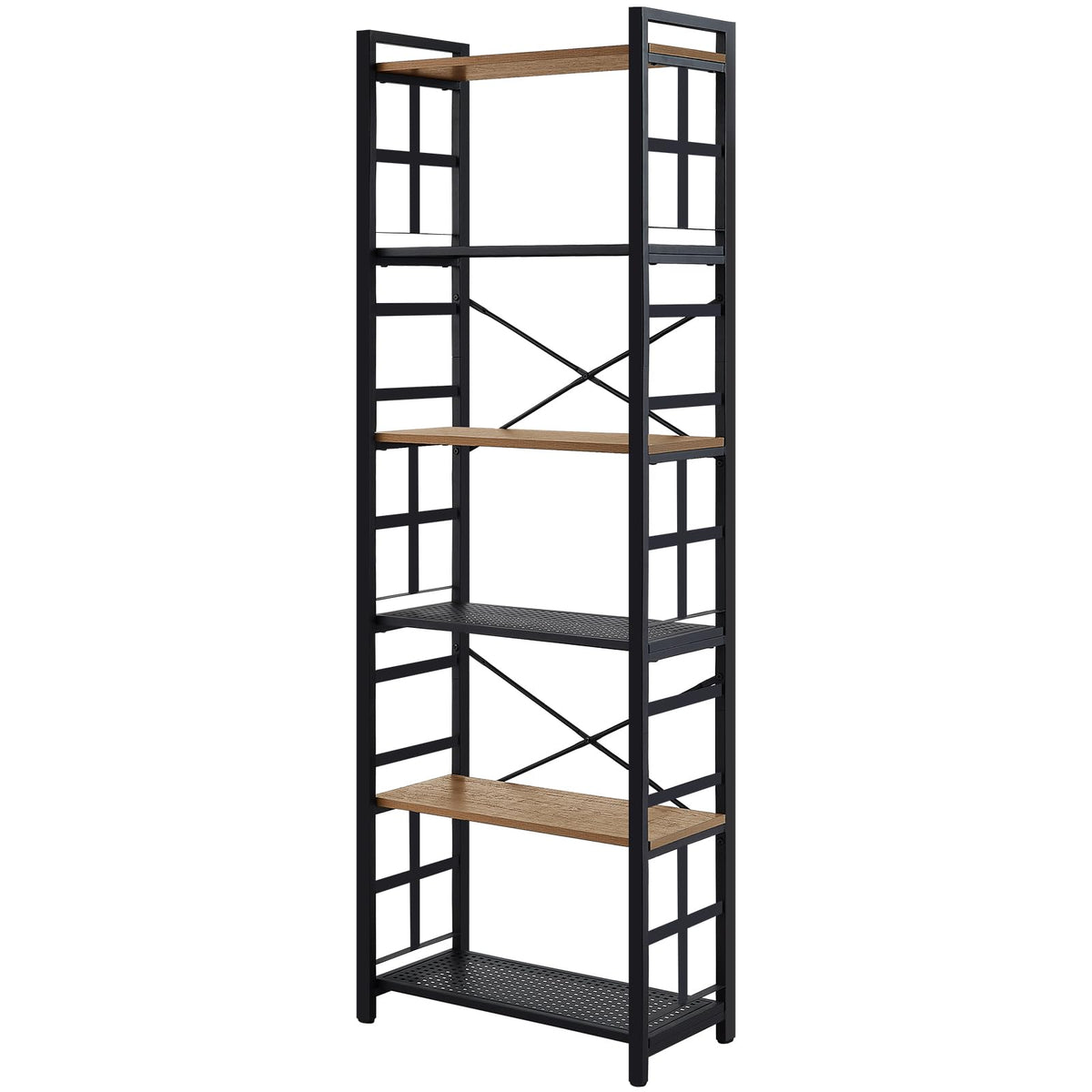 6 Tier 70 inch Tall Brown Bookshelf I505