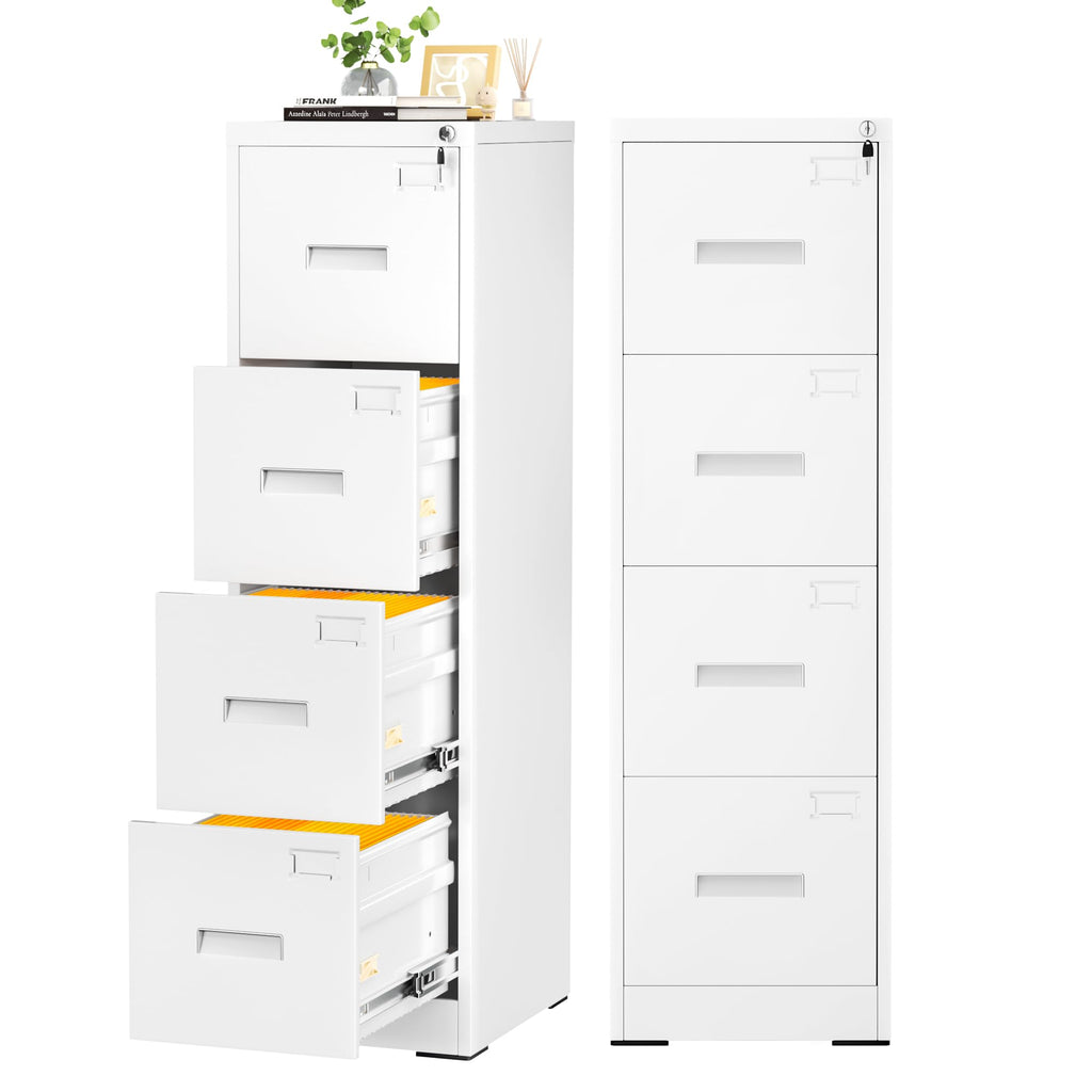 4 Drawer White Metal File Cabinet with Lock I486