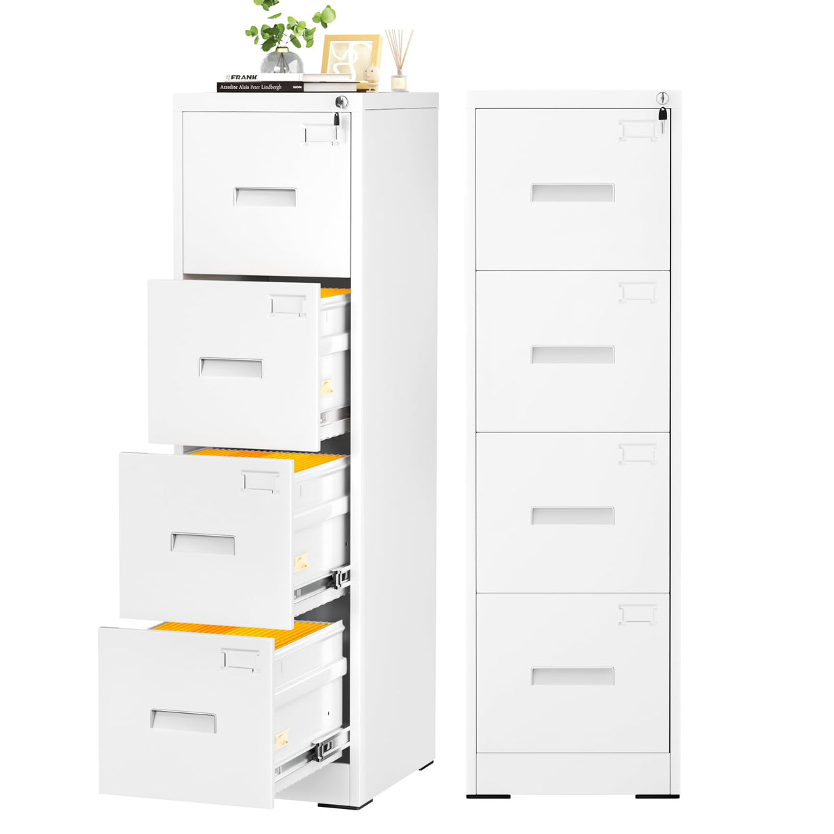 4 Drawer White Metal File Cabinet with Lock I486