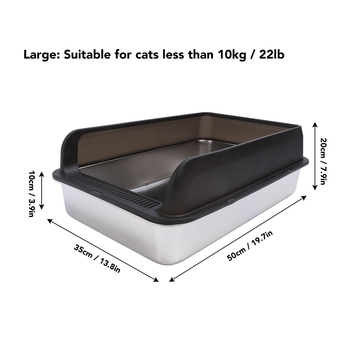 Stainless Steel High Sided Cat Litter Box with Lid C615
