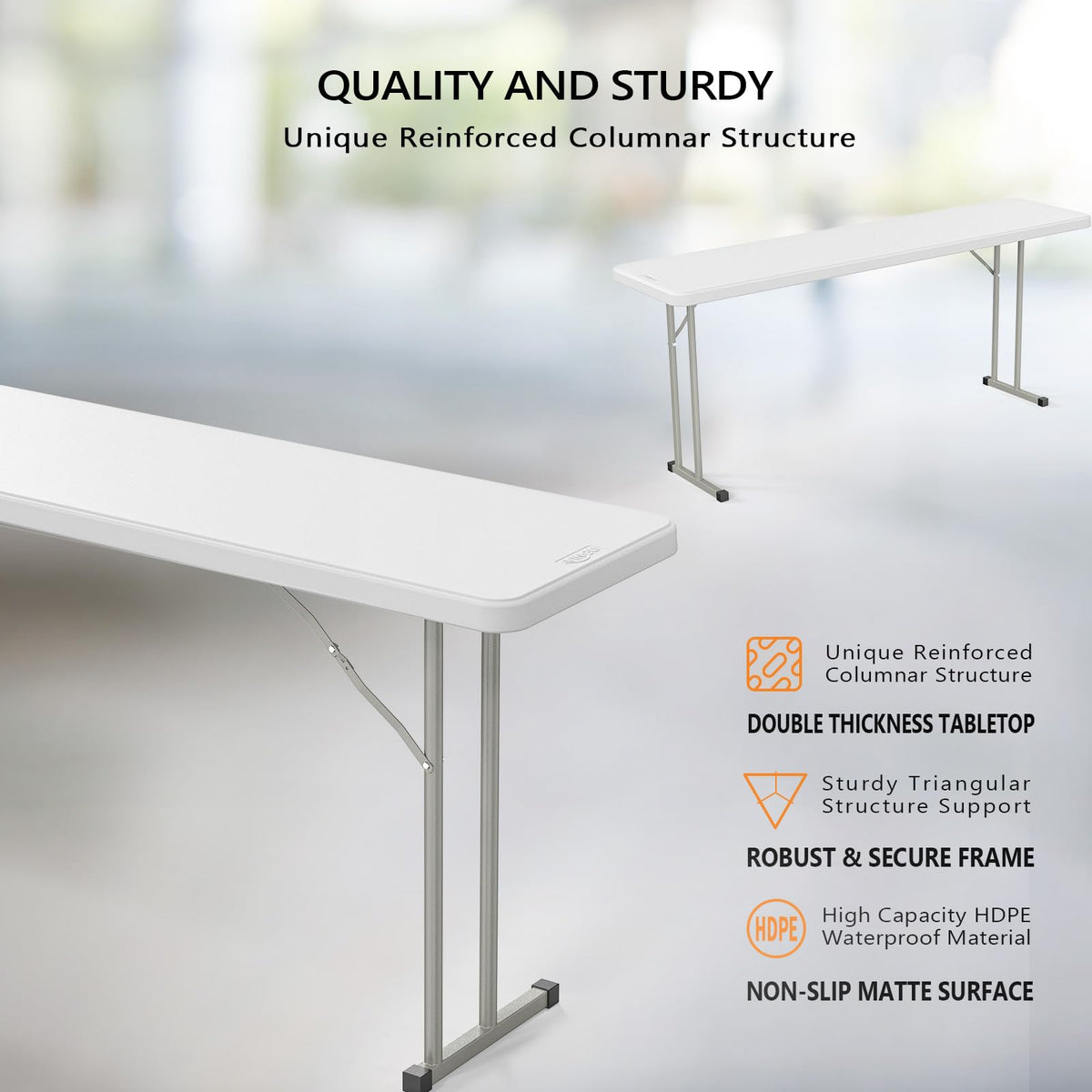 White 6 FT Narrow Folding Table Set of 2 L233794