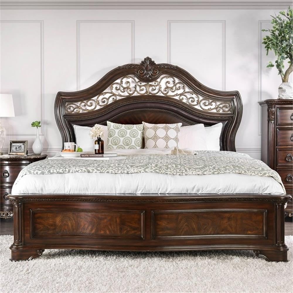King Wood Panel Bed in Brown Cherry E26236