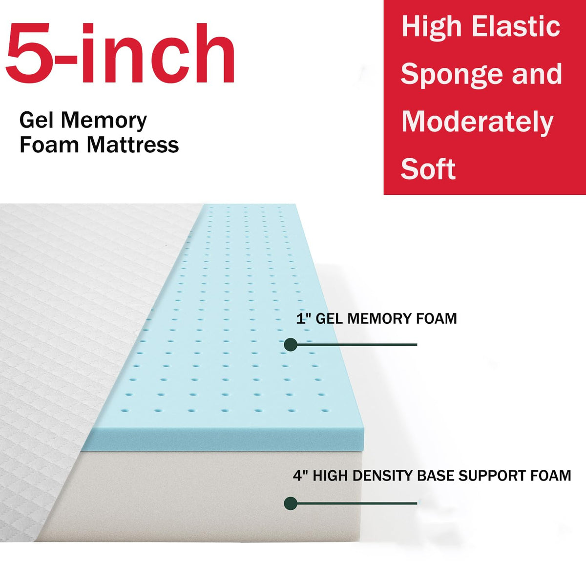 5 Inch Gel Memory Foam Twin Mattress G3717