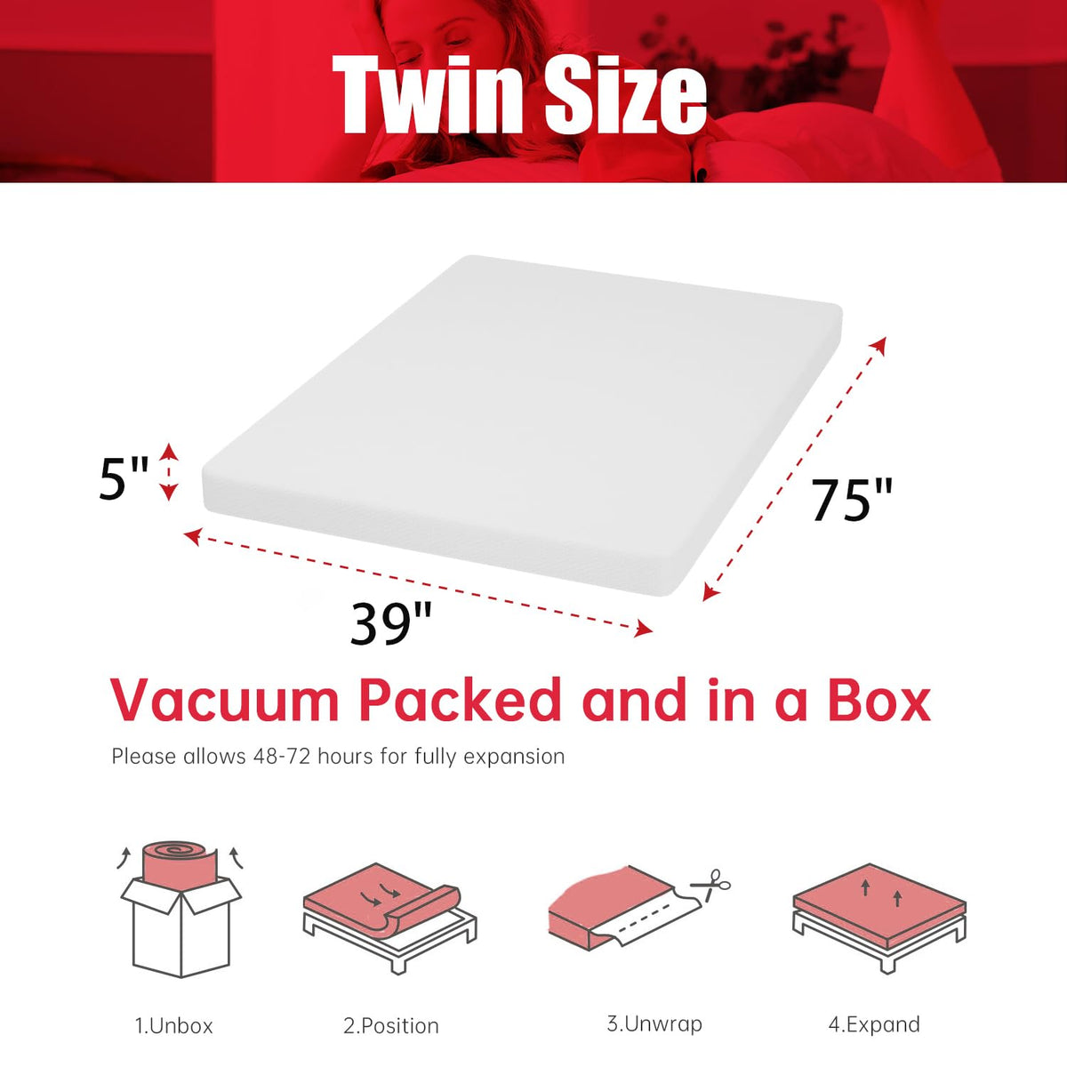 5 Inch Gel Memory Foam Twin Mattress G3717