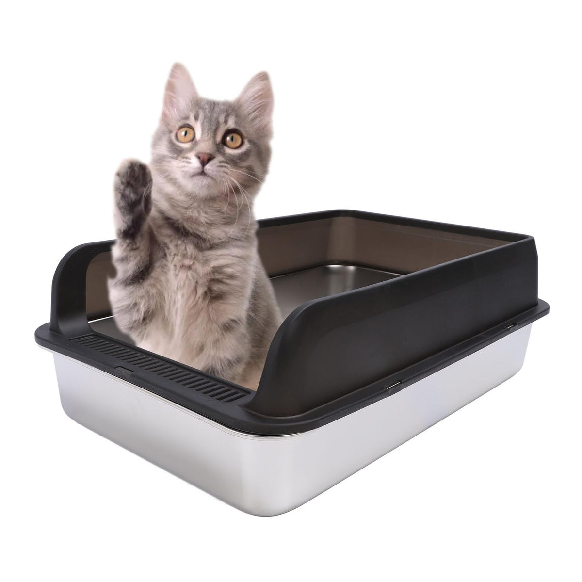 Stainless Steel High Sided Cat Litter Box with Lid C615