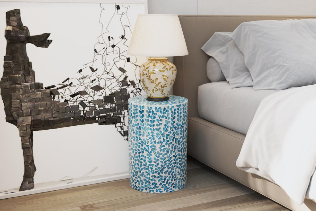 Mother of Pearl Inlaid Cylinder Drum End Table V35940