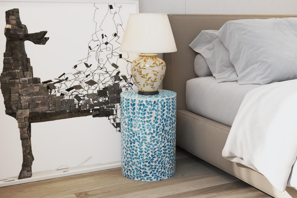 Mother of Pearl Inlaid Cylinder Drum End Table V35940