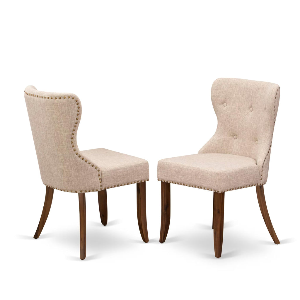 9-piece Dining Table Set with 8 Light Tan Linen Fabric Chairs S7511