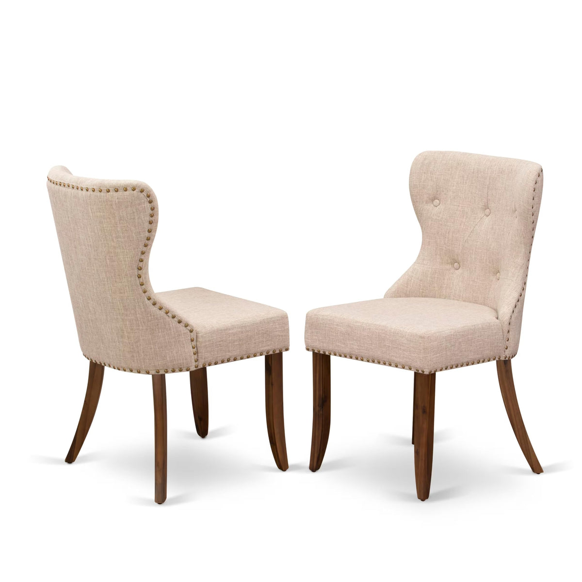 9-piece Dining Table Set with 8 Light Tan Linen Fabric Chairs S7511