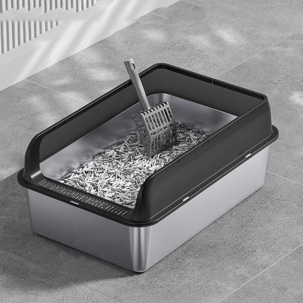 Stainless Steel High Sided Cat Litter Box with Lid C615