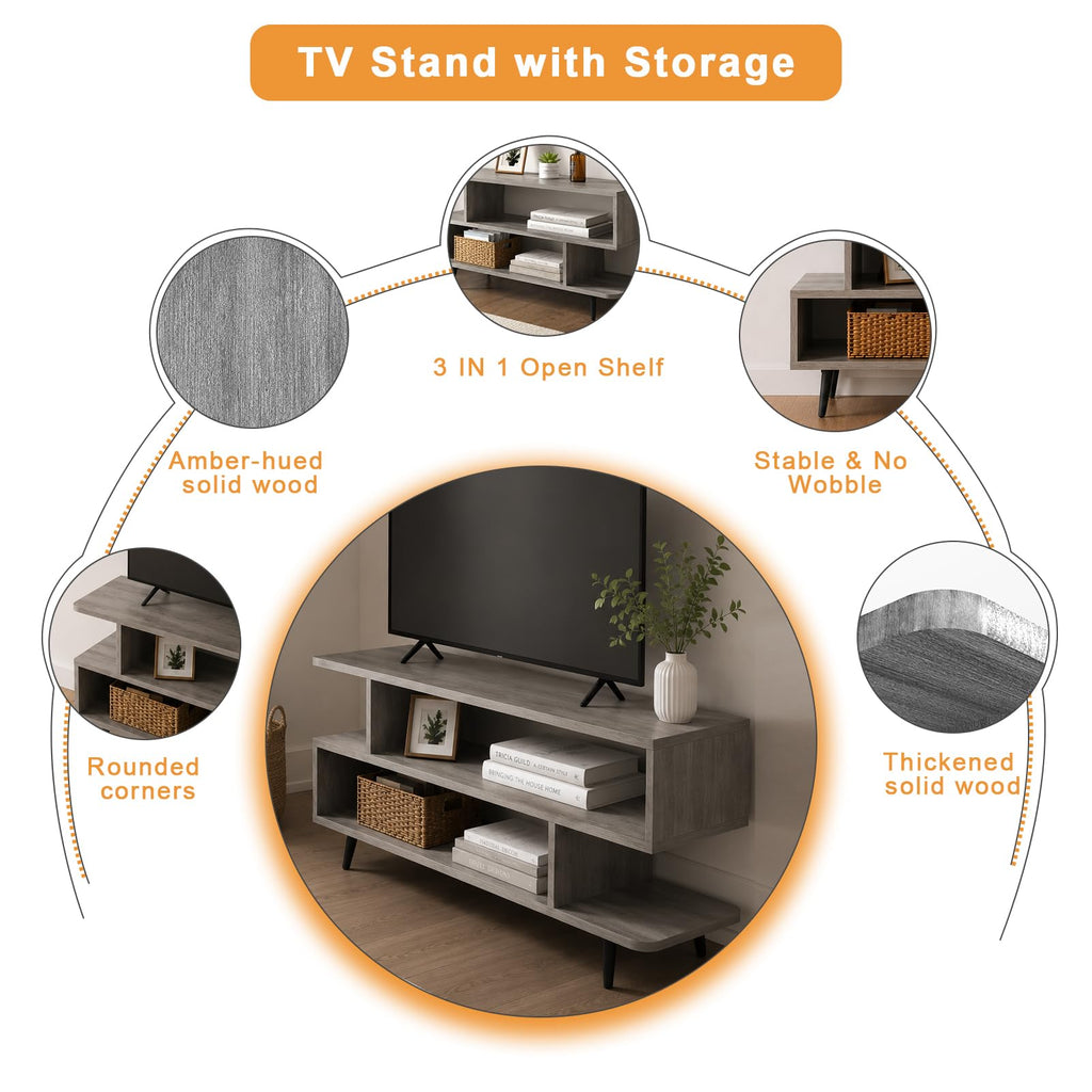 45 inch Light Grey TV Stand with 3-Tier Open Storage Shelves L767024