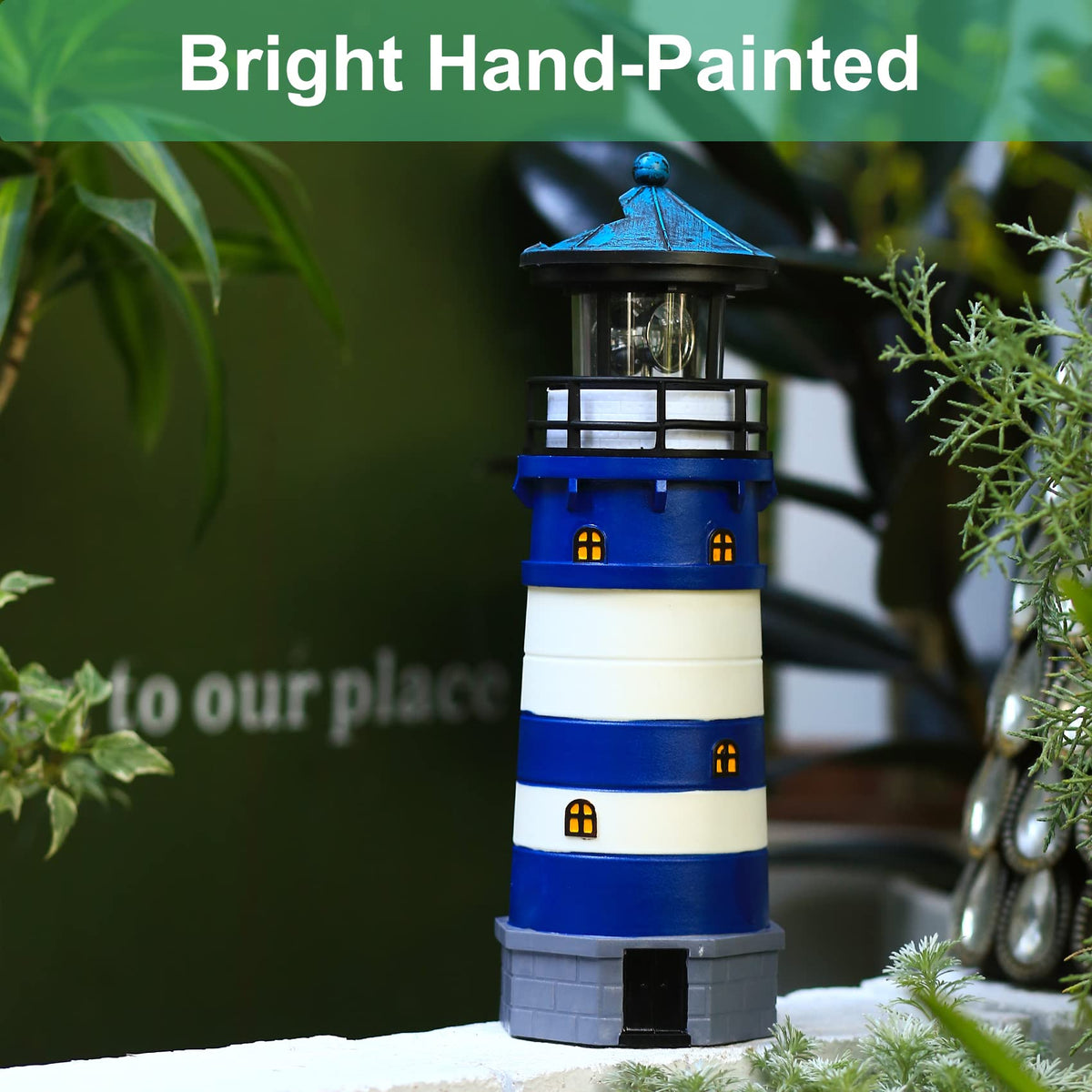 Solar Powered Lighthouse Decor with Rotating Beacon Q374