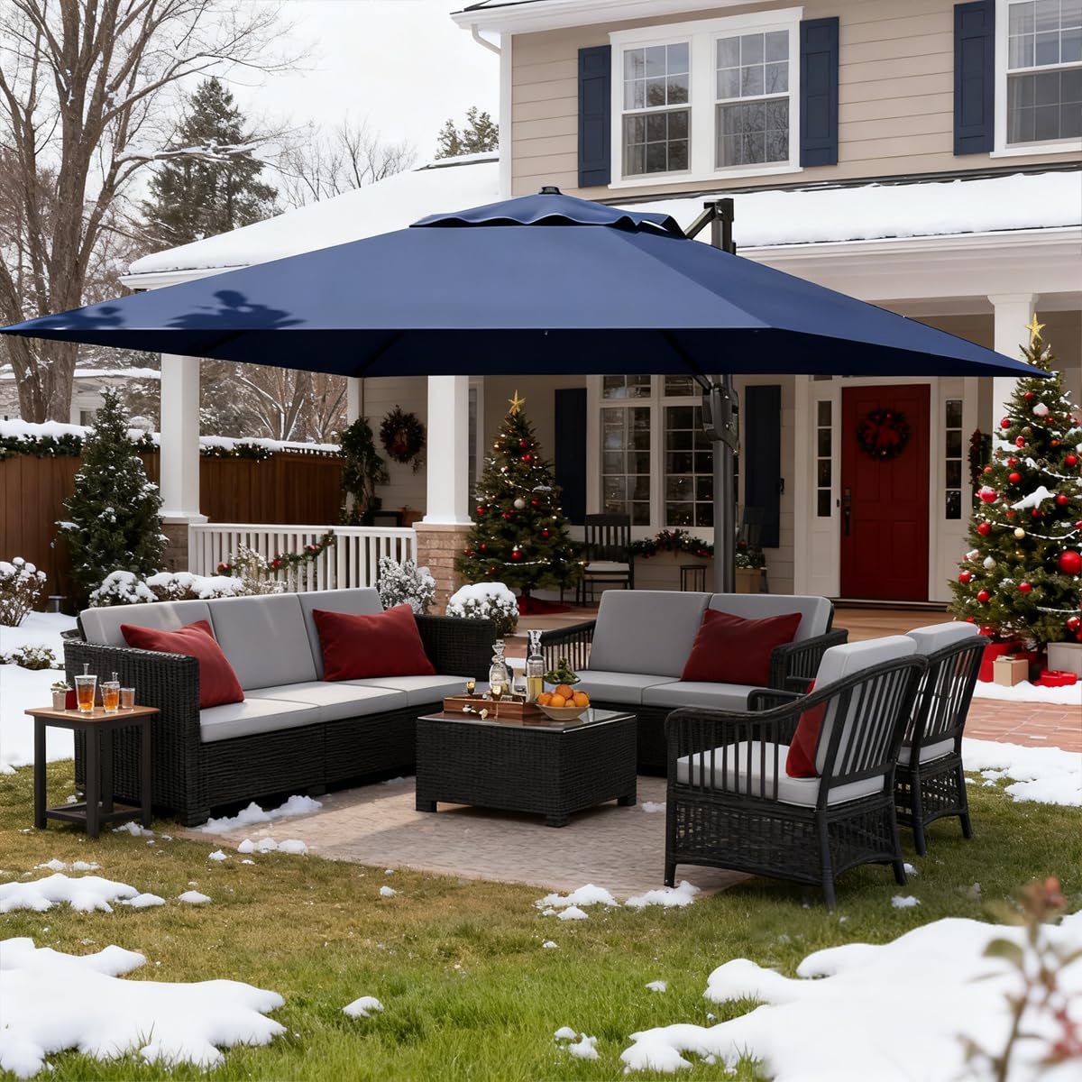 10 ft x 10 ft Navy Blue Cantilever Patio Umbrella N96068