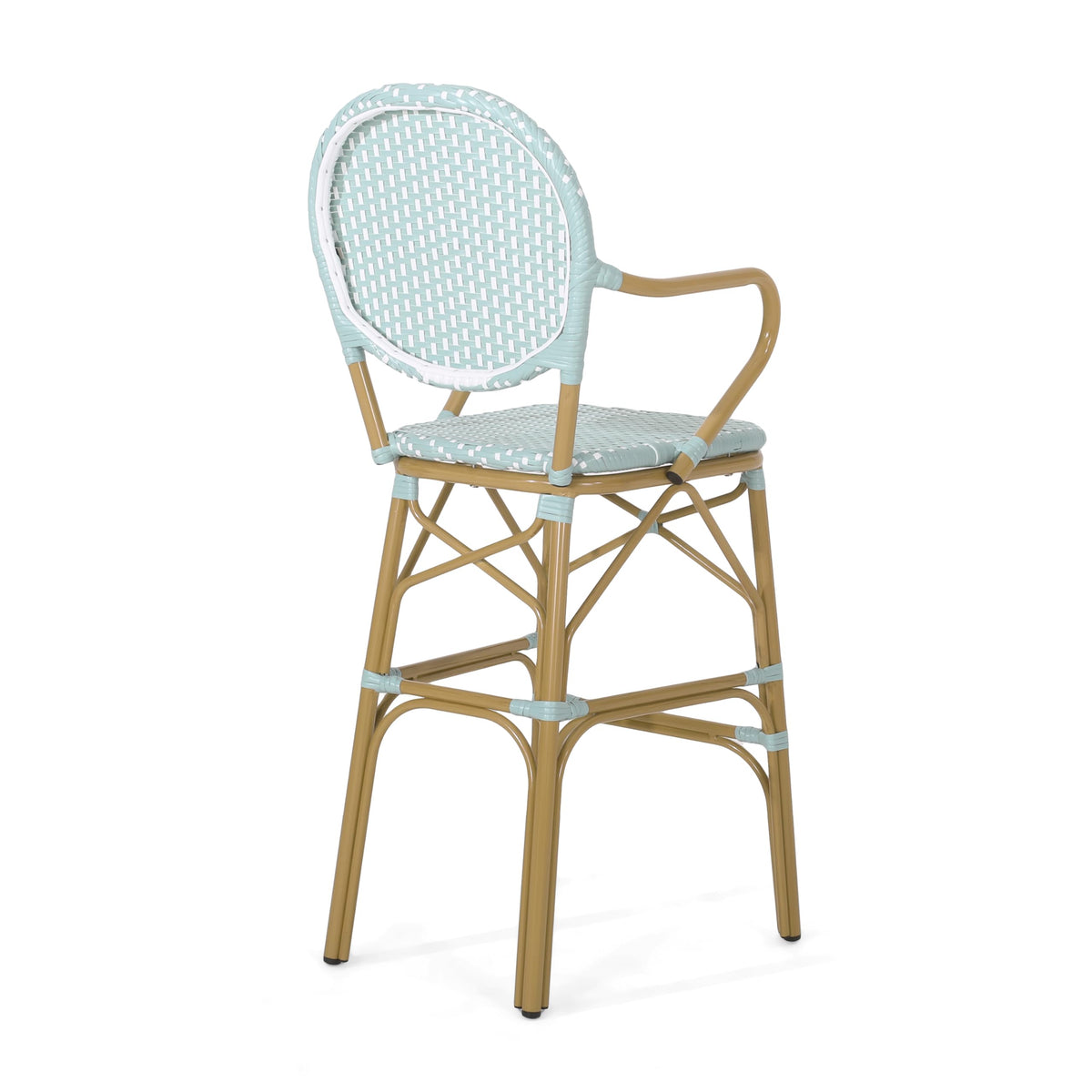 Teal Bamboo Print Wicker Aluminum Bar Stools Set of 2 R6617