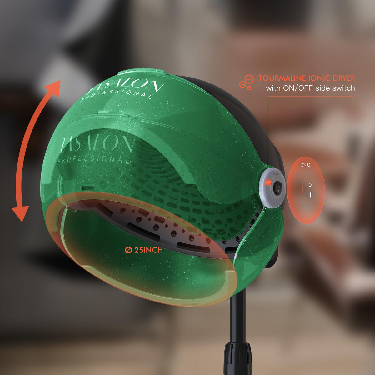 1875W Ionic Hooded Hair Dryer with 3 Temperature Settings J292