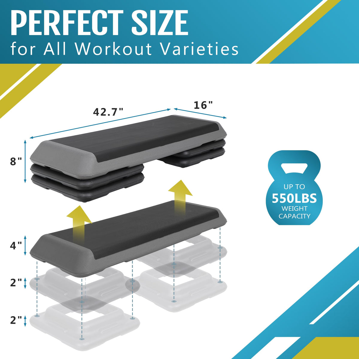 43 inch Adjustable Aerobic Exercise Step Platform with 4 Risers M542