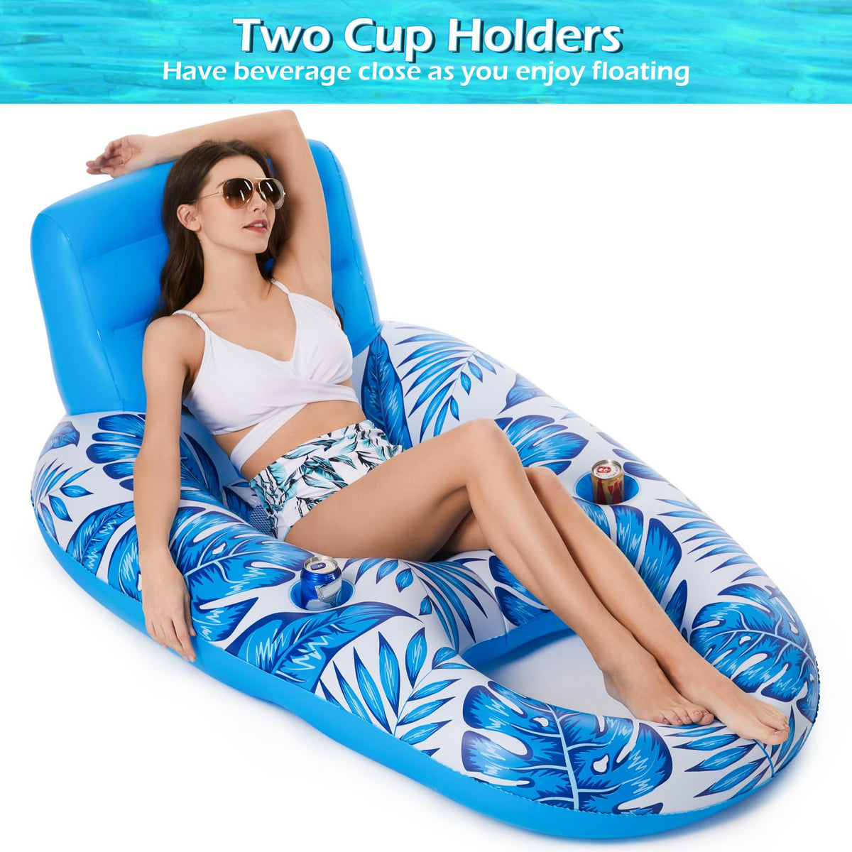 Inflatable Pool Float Lounger with Cup Holders C482