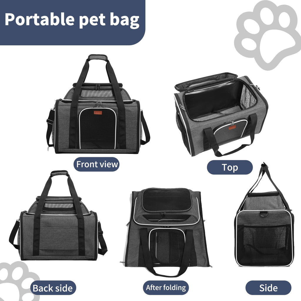 19" Large Soft-Sided Pet Carrier with Mesh, Grey L829