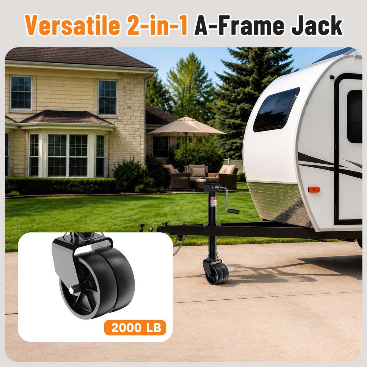 A-Frame Trailer Jack 2-in-1 5000lbs Foot Plate & 2000lbs Dual-Wheel X920398