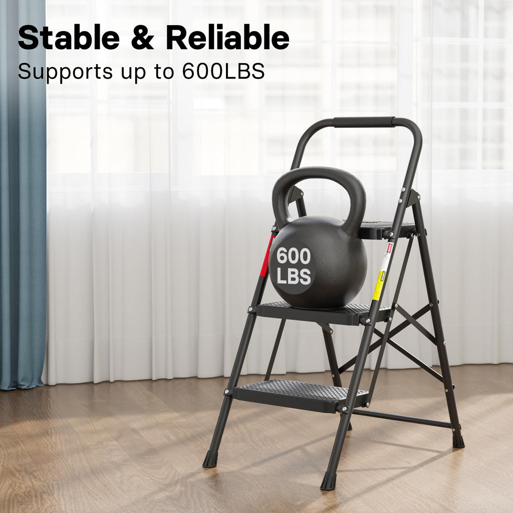 Folding Step Stool 600lbs Max Load Capacity Black U1720