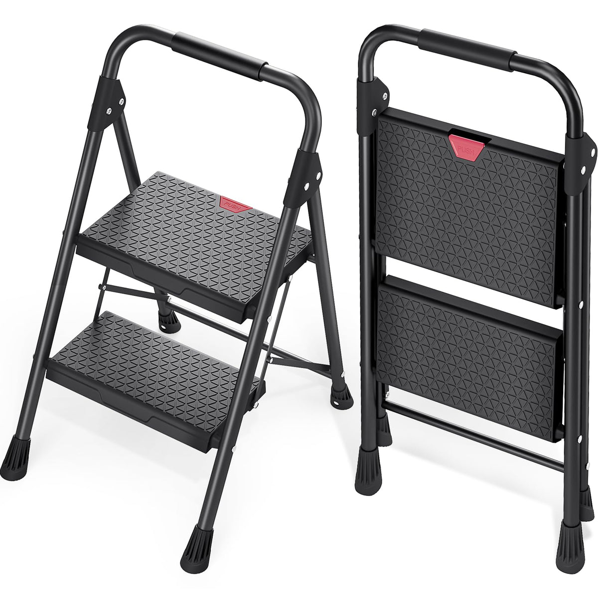 2-Step Folding Steel Step Stool with Handrail V63350